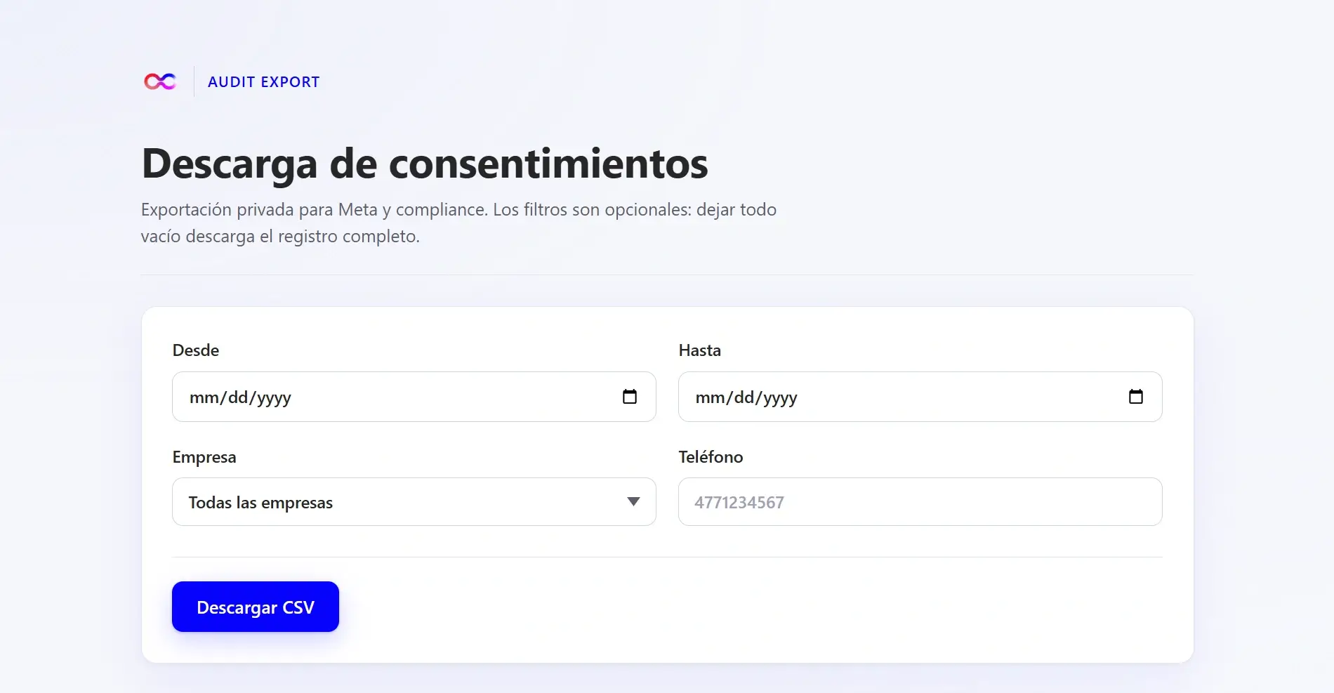 FLUXO audit trail export panel